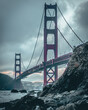 Closeup of a golden gate bridge connecting San Francisco Bay and the Pacific Ocean
