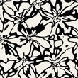 © Curly_Pat - Vector seamless pattern. Stylish background with abstract flowers. Monochrome floral theme. Contrast texture with hand drawn leaves.