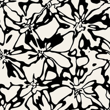 Vector Seamless Pattern. Stylish Background With Abstract Flowers. Monochrome Floral Theme. Contrast Texture With Hand Drawn Leaves.