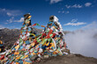 Shot of some trash on top of mount Everest under blue sky