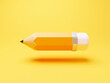 Yellow crayon drawing pencil writing on yellow background for art designer and education stationary tool concept by 3d render.