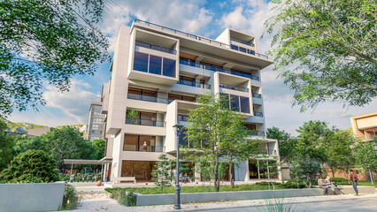 Fototapete - Modern new apartment block