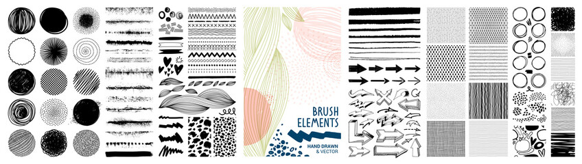 set of hand drawn brush elements, textures and patterns and graphic elements. vector illustration co