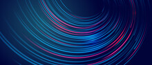 Modern High-tech Background For Presentations And Websites. Abstract Background With Glowing Dynamic Lines. Futuristic Wavy Red-blue Stripes With Arrows.