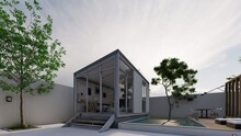 Industrial Tiny House With Swimming Pool 3d Illustration