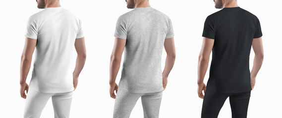 Wall Mural - Set of white, black and grey heather mockup  of a set of sportswear men's pants and t-shirt.