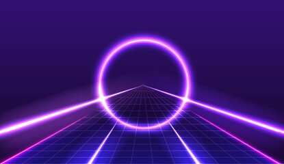 Wall Mural - Neon purple circle background. Vector illustration.