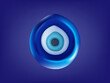 © TaMih - 3d evil eye. Turkish amulet. Greek mystical, modern, religious symbol. Cool talisman spiritual, vision and knowledge, discovery soul. Glass symbol of energy. Blue evil eye. Vector illustration