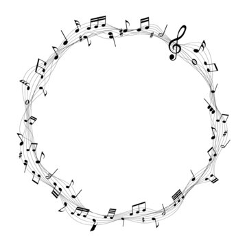 Fototapete - vector sheet music round frame - musical notes melody on white background	