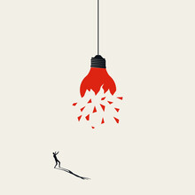 Business Creativity Vector Concept, Light Bulb Explosion. Symbol Of Creative Idea, Brainstorming. Minimal Illustration