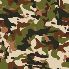 
Green camouflage pattern, classic vector military background, army uniform, disguise. EPS
