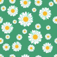 Wall Mural - 
Chamomile vector seamless pattern on a green background, bright flower.