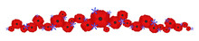 Banner With Red Poppies At Blue Flowers On A White Background. Symbols Of Ukraine And Freedom