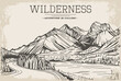 Rocky mountains wilderness adventure line art illustration