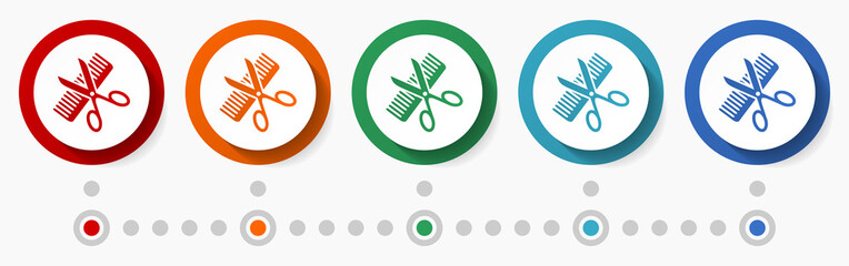 Poster - Haircut, barber concept vector icon set, infographic template, flat design colorful web buttons in 5 color options