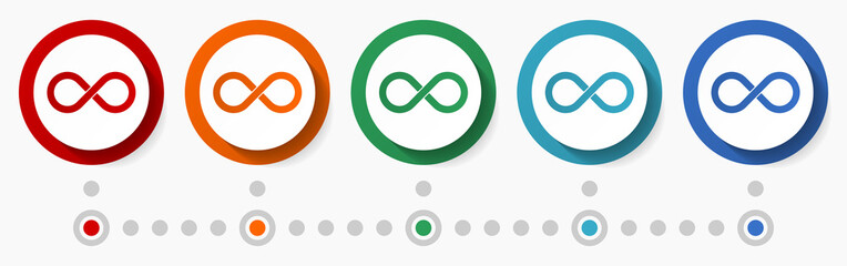 Poster - Infinity, endless concept vector icon set, infographic template, flat design colorful web buttons in 5 color options