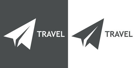 Poster - Logotipo con texto Travel y silueta de avión de papel en fondo gris y fondo blanco