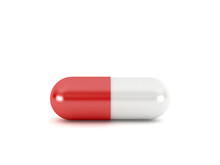 Red Pill Capsule Isolated On White Background, 3d Rendering