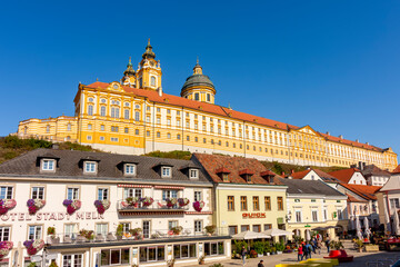 Wall Mural - Melk abbey over old town in Austria