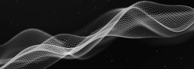 Leinwandbilder - Dark background with many dots. Big data digital code. Technological or scientific presentation template. 3D