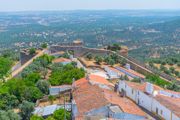 Wall Mural - Aerial view of Portuguese town Evoramonte