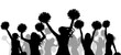 Cheerful group of cheerleders girls with pom-poms, silhouette. Vector illustration