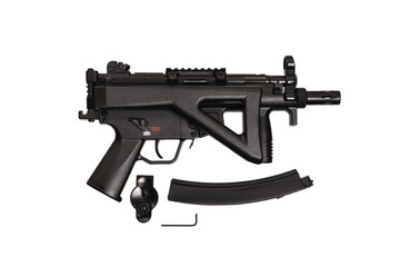 Wall Mural -  Air submachine gun. Modern pneumatic weapon for air soft, sports and entertainment. A dummy, a copy of a real pistol. Isolate on a white back.