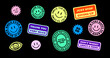© SON OF MY  FATHER - Cool Trendy Patches Vector Design. Abstract background with smiley stickers and don't worry quotes. Good Vibes, Positive Energy and Smile Badges.