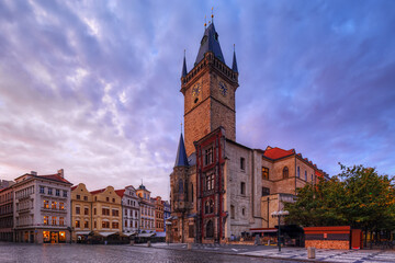 Fototapete - View of Prague Orloj - medieval astronomical clock mounted on Old Town Hall in the Old Town Square, Prague, Czech Republic, Europe.