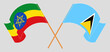 Crossed flags of Ethiopia and Saint Lucia. Official colors. Correct proportion