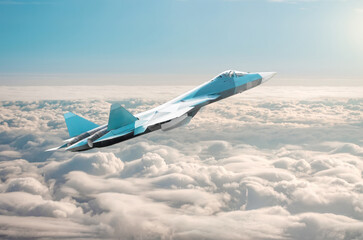 Wall Mural - Fighter jet on a combat mission above the clouds.