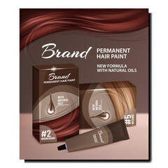 Canvas Print - Permanent Hair Paint Promotional Poster Vector. Hair Paint Blank Packages And Tube On Advertising Banner. Cosmetology Cream For Hairdressing Client Style Concept Template Illustration