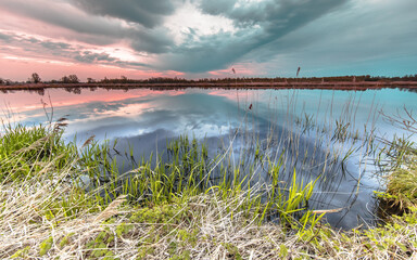 Poster - Wetland landscape Giethoorn at sunset