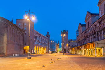 Wall Mural - Sunrise view of Piazza Trento e Triste in Italian town Ferrara