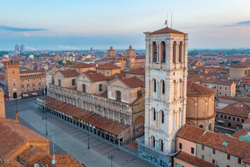 Poster - Sunrise aerial view of Piazza Trento e Triste in Italian town Ferrara