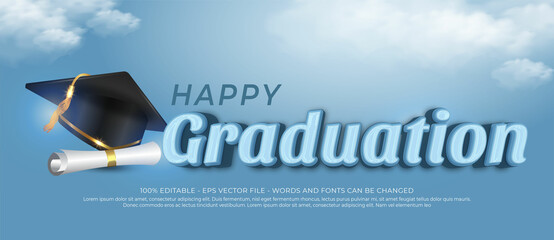 Wall Mural - Editable text happy graduation day of students celebrating background vector