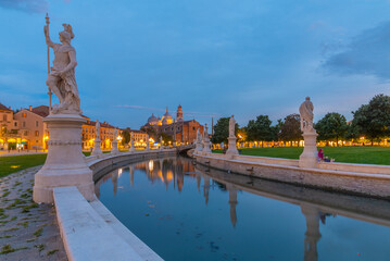 Sunset over Basilica of Santa Giustina at Prato della Valle in Italian town Padua