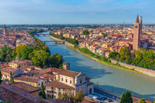 Waterfront Of The Adige River In The Italian City Verona