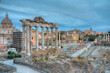 Sunset view over Forum Romanun in Rome, Italy