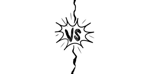 Versus Or VS Letters Logo Design in doodle style. Comic fighting duel with lightning ray border. vector illustration.