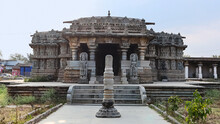 Front View Of Sri Lakshimi Narasimha Swamy Temple Built By King Vira Someshwara Between 1250 - 1260 A.D. Javagal, Hassan, Karnataka, India Triluta Or Three Shrine Hoysala Temple