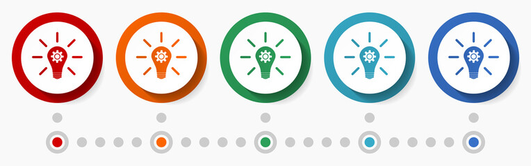 Poster - Bulb, electricity concept vector icon set, infographic template, flat design colorful web buttons in 5 color options