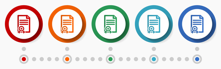 Poster - Certificate, warranty concept vector icon set, infographic template, flat design colorful web buttons in 5 color options