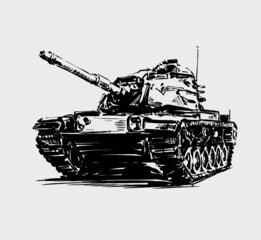 Tank at the battlefield drawing style 