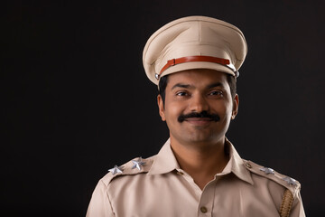 Wall Mural - Close-up portrait of an Indian policeman