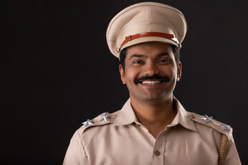 Wall Mural - Close-up portrait of an Indian policeman