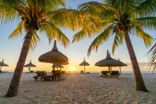 Beautiful Sunset At A Luxury Beach Resort On Mauritius Island