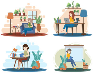 Sticker - Set of different living room interior in flat style