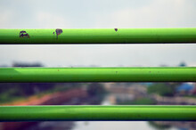 Green Three Layer Bridge Fence With Blur Background