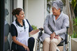 © Tasneem H/peopleimages.com - Long term support for for the senior years. Shot of a senior woman in a wheelchair being for for by a nurse at a retirement home.